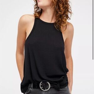 Free people long beach ribbed racerback tank top black